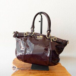 Coach Madison 18613 Plum Patent Leather Satchel | Burgundy Purse Gold Hardware